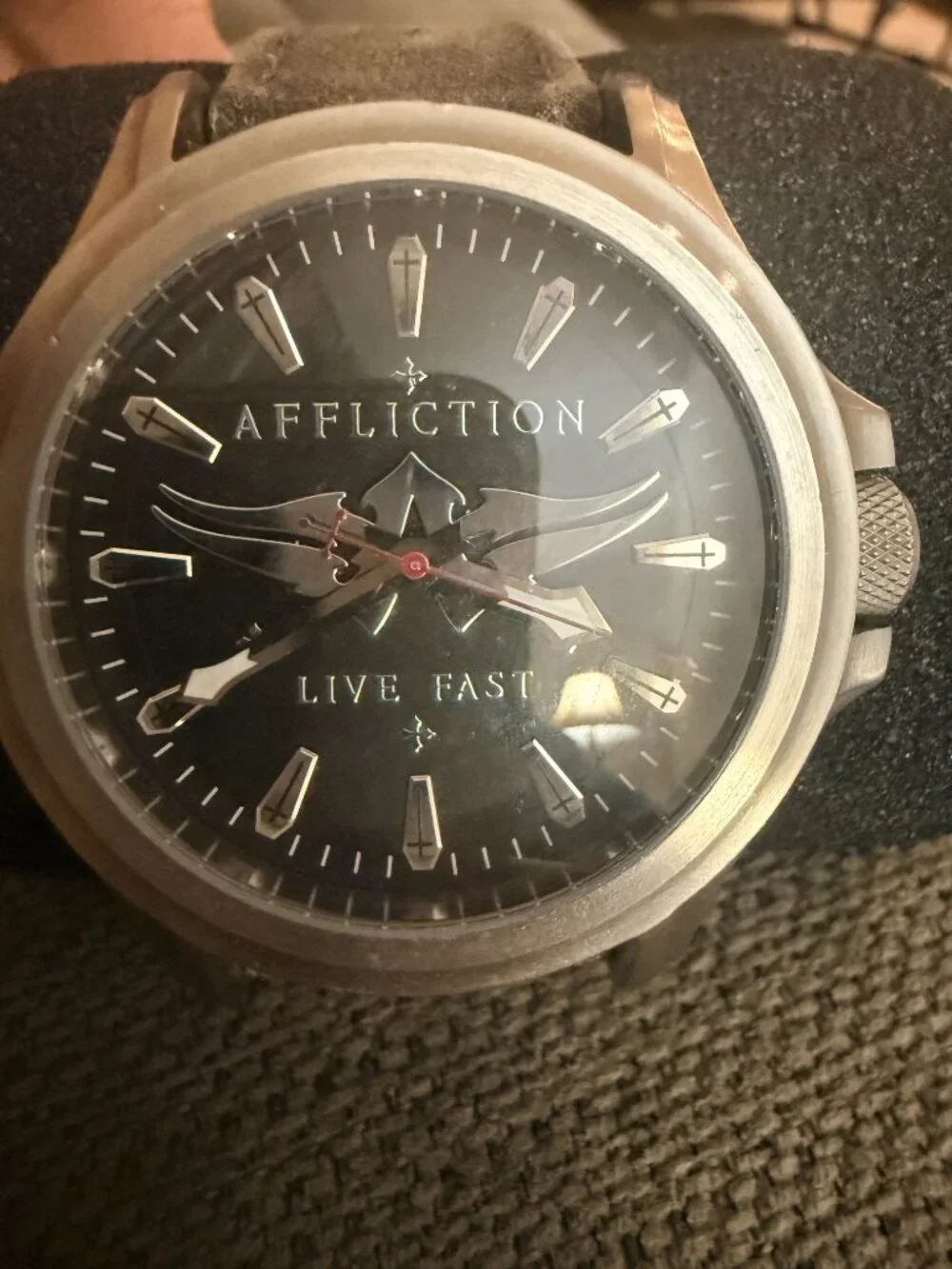 Affliction Men's Live Fast Canvas Black Dial Silver Face Watch Unisex